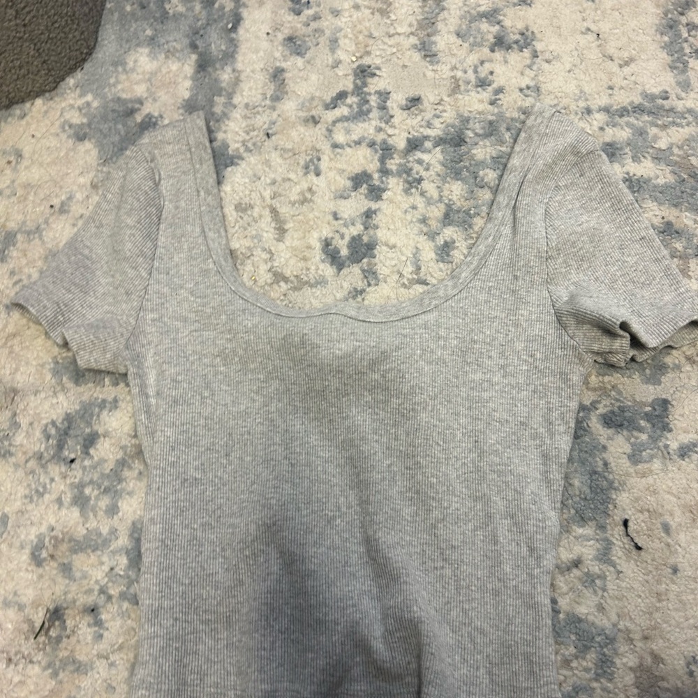 Universal Thread Light Gray Ribbed Short Sleeve Top
